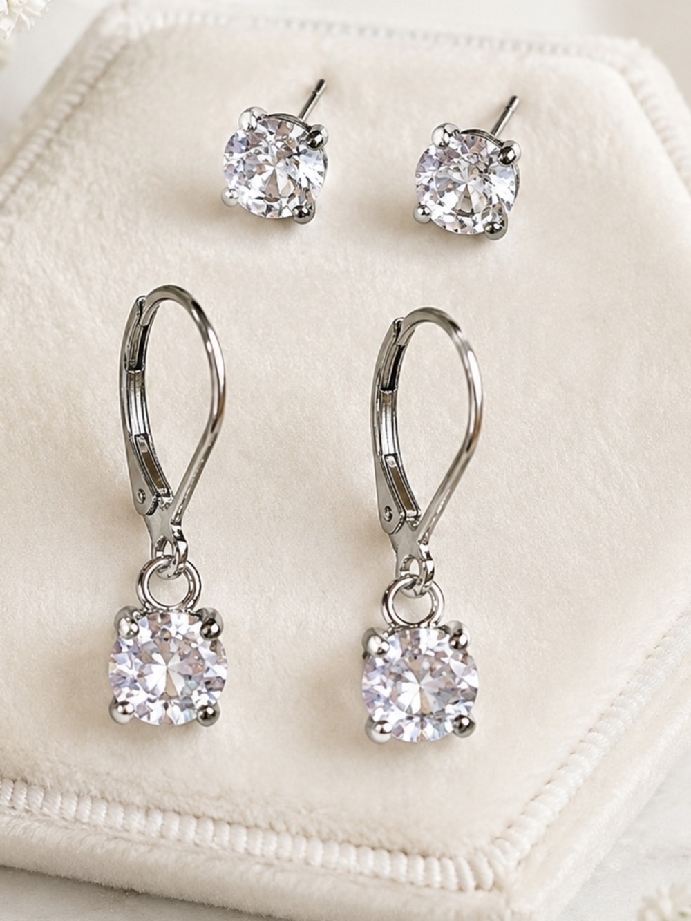 Clear Crystal Zircon Gems Hypoallergenic Stainless Steel Earrings Set
